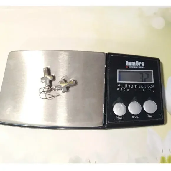 P 925 Sterling Silver Cross Dangle Drop Earrings Hook Signed Jewelry Lot - Picture 8 of 8